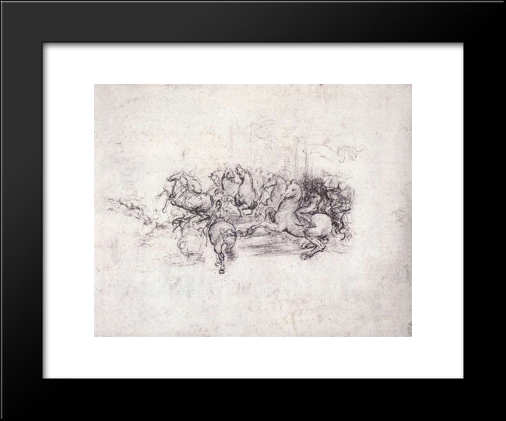 Group Of Riders In The Battle Of Anghiari 20x24 Black Modern Wood Framed Art Print Poster by da Vinci, Leonardo