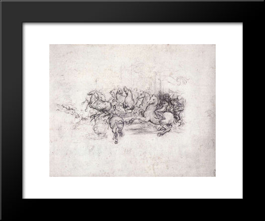 Group Of Riders In The Battle Of Anghiari 20x24 Black Modern Wood Framed Art Print Poster by da Vinci, Leonardo