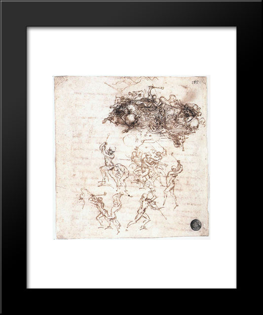 Study Of Battles On Horseback And On Foot 20x24 Black Modern Wood Framed Art Print Poster by da Vinci, Leonardo