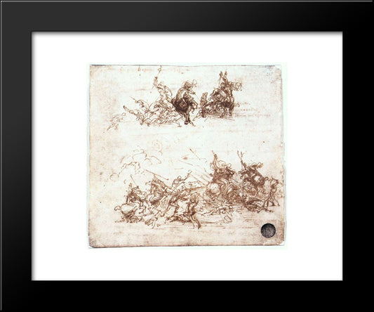 Study Of Battles On Horseback And On Foot 20x24 Black Modern Wood Framed Art Print Poster by da Vinci, Leonardo