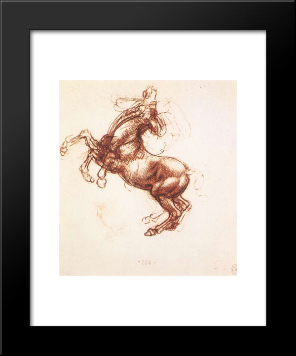Rearing Horse 20x24 Black Modern Wood Framed Art Print Poster by da Vinci, Leonardo