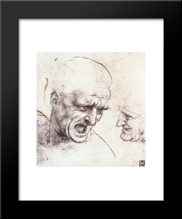 Head Studies 20x24 Black Modern Wood Framed Art Print Poster by da Vinci, Leonardo