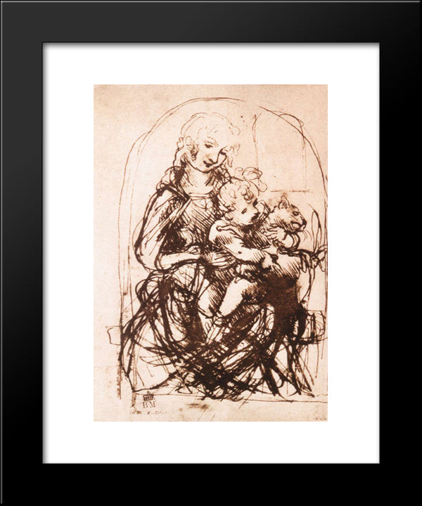 Study Of The Madonna And Child With A Cat 20x24 Black Modern Wood Framed Art Print Poster by da Vinci, Leonardo