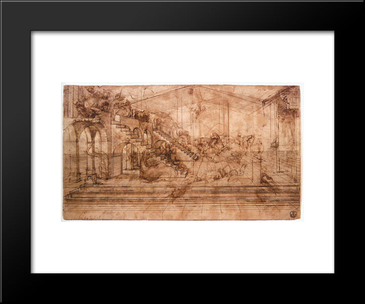 Perspectival Study Of The Adoration Of The Magi 20x24 Black Modern Wood Framed Art Print Poster by da Vinci, Leonardo