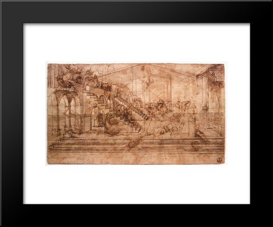 Perspectival Study Of The Adoration Of The Magi 20x24 Black Modern Wood Framed Art Print Poster by da Vinci, Leonardo