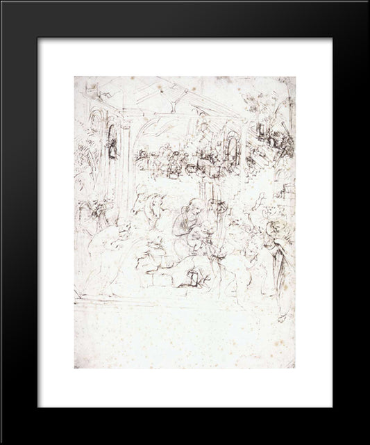 Design For The Adoration Of The Magi 20x24 Black Modern Wood Framed Art Print Poster by da Vinci, Leonardo