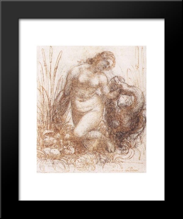 Study For A Kneeling Leda 20x24 Black Modern Wood Framed Art Print Poster by da Vinci, Leonardo