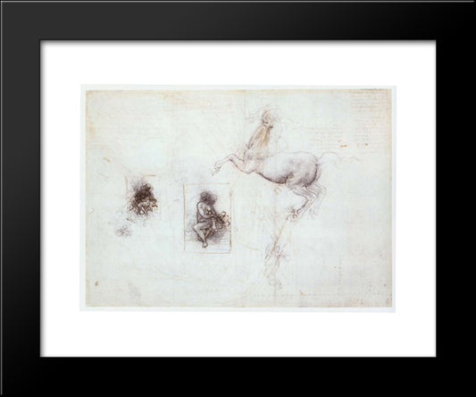 Studies Of Leda And A Horse 20x24 Black Modern Wood Framed Art Print Poster by da Vinci, Leonardo