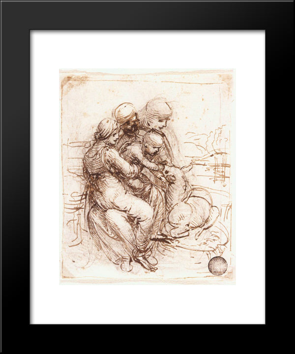 Study Of St Anne, Mary, The Christ Child And The Young St John 20x24 Black Modern Wood Framed Art Print Poster by da Vinci, Leonardo