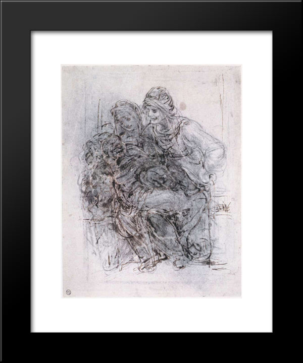 Study Of St Anne, Mary And The Christ Child 20x24 Black Modern Wood Framed Art Print Poster by da Vinci, Leonardo