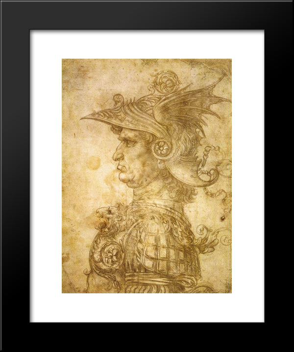 Profile Of A Warrior In Helmet 20x24 Black Modern Wood Framed Art Print Poster by da Vinci, Leonardo