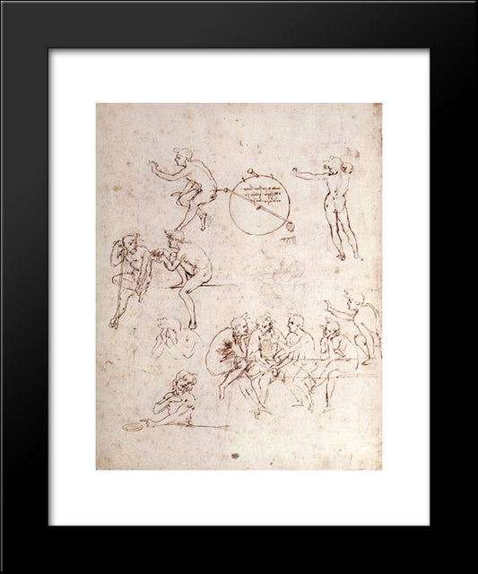 Various Figure Studies 20x24 Black Modern Wood Framed Art Print Poster by da Vinci, Leonardo