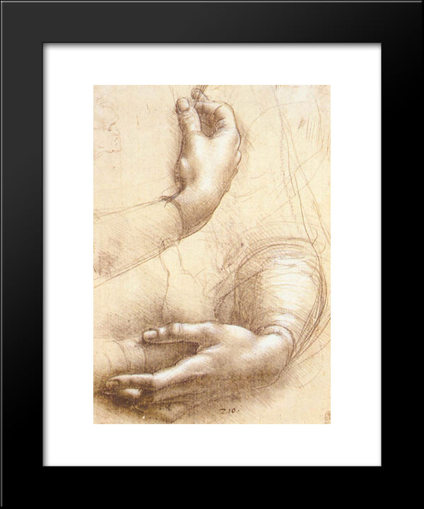 Study Of Hands 20x24 Black Modern Wood Framed Art Print Poster by da Vinci, Leonardo