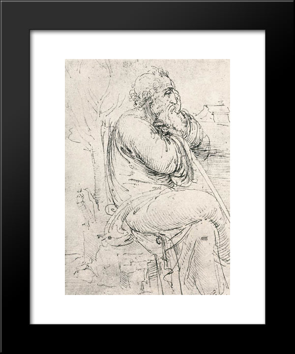 Seated Old Man 20x24 Black Modern Wood Framed Art Print Poster by da Vinci, Leonardo