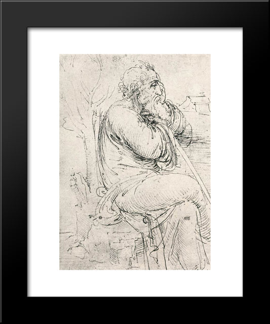 Seated Old Man 20x24 Black Modern Wood Framed Art Print Poster by da Vinci, Leonardo