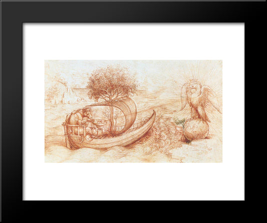 Allegory With Wolf And Eagle 20x24 Black Modern Wood Framed Art Print Poster by da Vinci, Leonardo