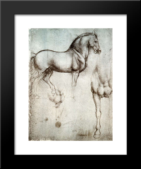 Study Of Horses 20x24 Black Modern Wood Framed Art Print Poster by da Vinci, Leonardo