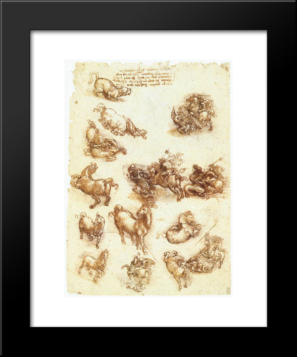 Study Sheet With Horses 20x24 Black Modern Wood Framed Art Print Poster by da Vinci, Leonardo