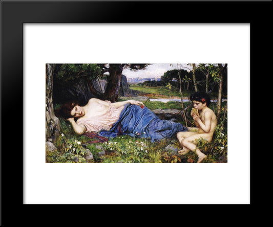 Listening To His Sweet Pipings 20x24 Black Modern Wood Framed Art Print Poster by Waterhouse, John William