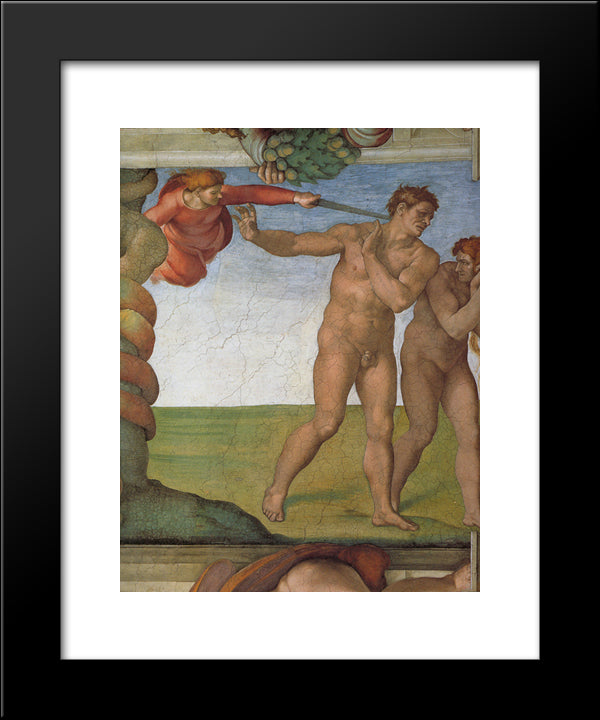 Ceiling Of The Sistine Chapel: Genesis, The Fall And Expulsion From Paradise - The Expulsion 20x24 Black Modern Wood Framed Art Print Poster by Michelangelo