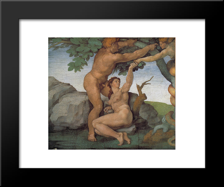 Ceiling Of The Sistine Chapel: Genesis, The Fall And Expulsion From Paradise - The Original Sin 20x24 Black Modern Wood Framed Art Print Poster by Michelangelo