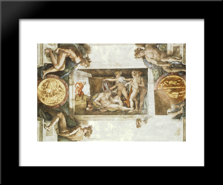 Noah'S Drunkenness 20x24 Black Modern Wood Framed Art Print Poster by Michelangelo