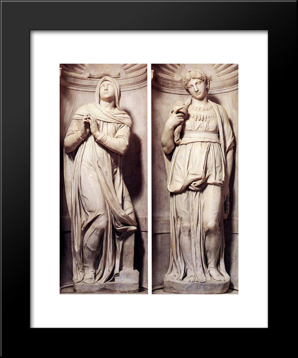 Tomb Of Pope Julius Ii [Detail] - Rachel And Leah 20x24 Black Modern Wood Framed Art Print Poster by Michelangelo