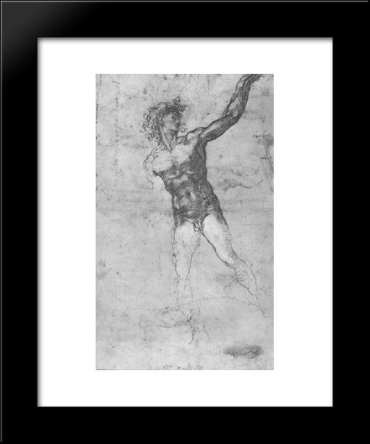 Male Nude, Study For The Battle Of Cascina 20x24 Black Modern Wood Framed Art Print Poster by Michelangelo