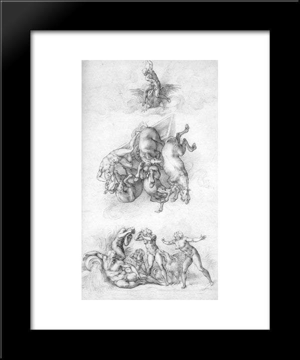 Fall Of Phaeton 20x24 Black Modern Wood Framed Art Print Poster by Michelangelo