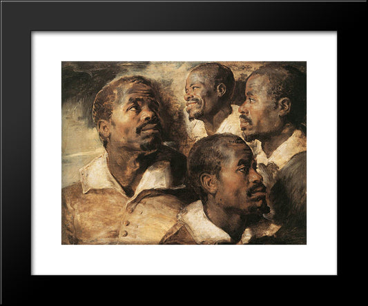 Four Studies Of The Head Of A Negro 20x24 Black Modern Wood Framed Art Print Poster by Rubens, Peter Paul