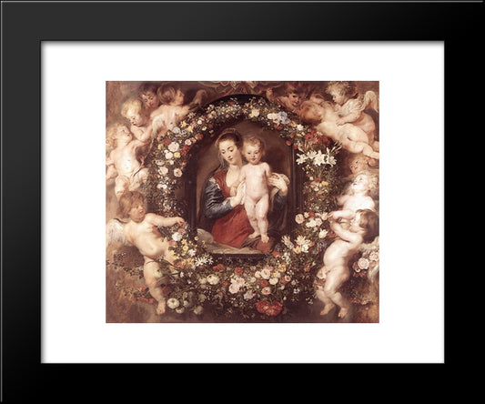Madonna In Floral Wreath 20x24 Black Modern Wood Framed Art Print Poster by Rubens, Peter Paul