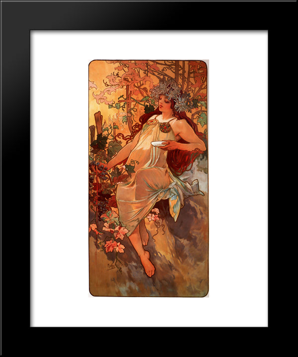 Autumn 20x24 Black Modern Wood Framed Art Print Poster by Mucha, Alphonse