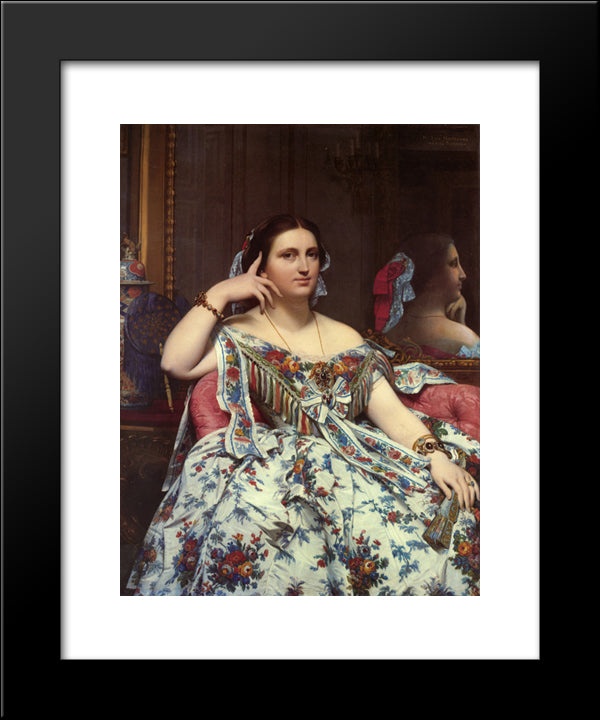 Madame Paul-Sigisbert Moitessier, Nee Marie-Clotilde-Ines De Foucauld, Seated 20x24 Black Modern Wood Framed Art Print Poster by Ingres, Jean Auguste Dominique