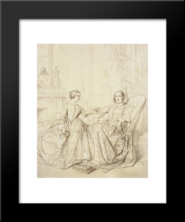 Comtesse Charles D'Agoult, Nee Marie De Flavigny, And Her Daughter Claire D'Agoult 20x24 Black Modern Wood Framed Art Print Poster by Ingres, Jean Auguste Dominique
