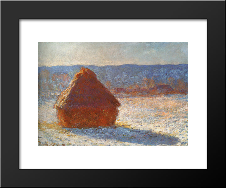 Meules, Effet De Neige, Le Matin 20x24 Black Modern Wood Framed Art Print Poster by Monet, Claude