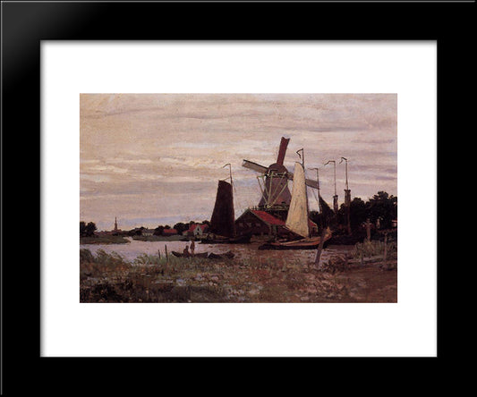 A Windmill At Zaandam 20x24 Black Modern Wood Framed Art Print Poster by Monet, Claude