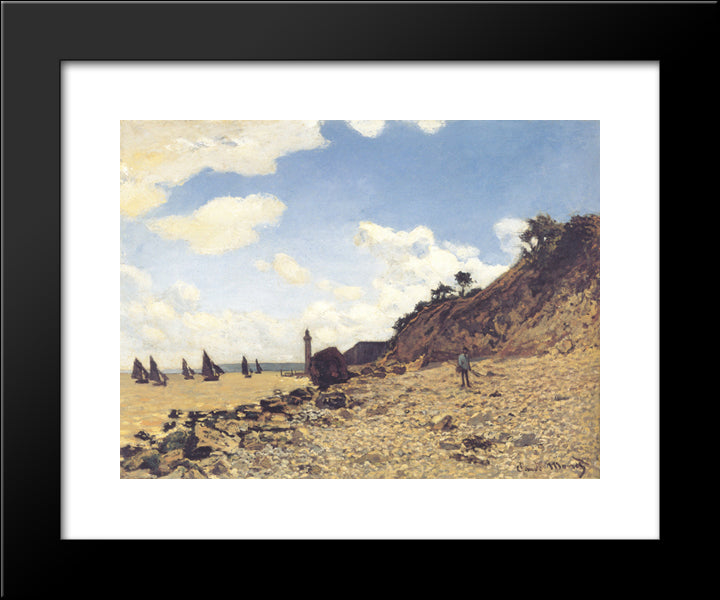 Beach At Honlfeux 20x24 Black Modern Wood Framed Art Print Poster by Monet, Claude
