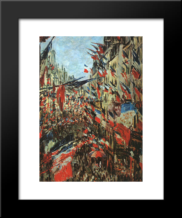 Rue Montargueil With Flags 20x24 Black Modern Wood Framed Art Print Poster by Monet, Claude