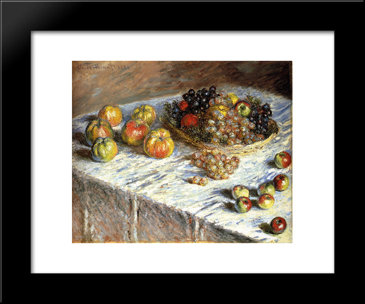 Still Life: Apples And Grapes 20x24 Black Modern Wood Framed Art Print Poster by Monet, Claude