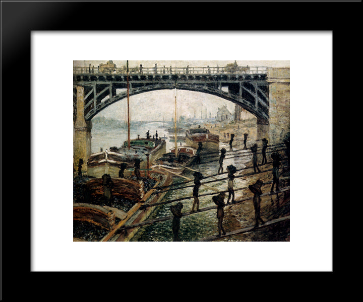Unloading Coal 20x24 Black Modern Wood Framed Art Print Poster by Monet, Claude