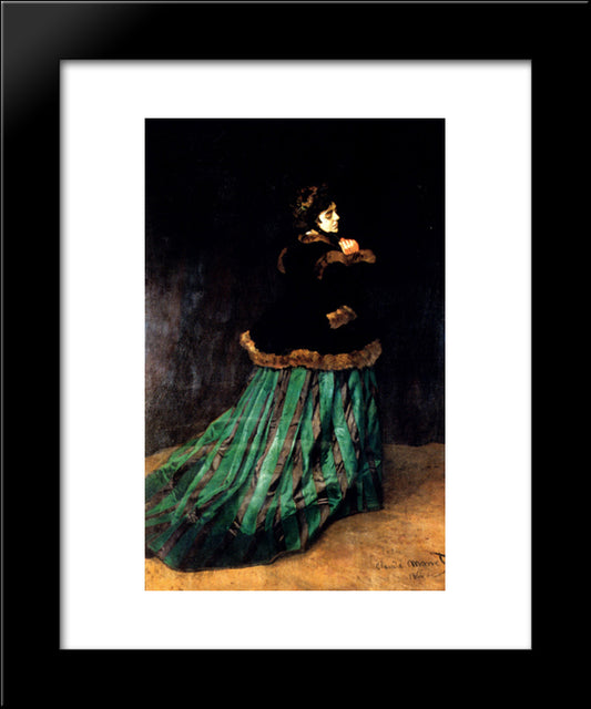 Woman In A Green Dress 20x24 Black Modern Wood Framed Art Print Poster by Monet, Claude