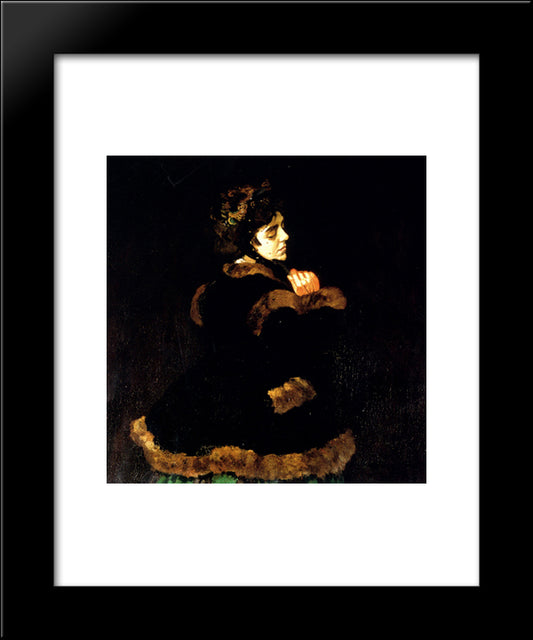 Woman In A Green Dress (Detail) 20x24 Black Modern Wood Framed Art Print Poster by Monet, Claude