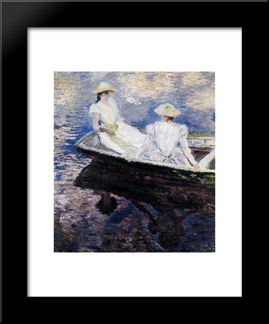 Girls In A Boat 20x24 Black Modern Wood Framed Art Print Poster by Monet, Claude