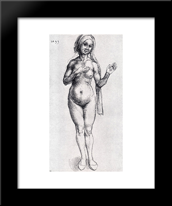 Female Nude (With Headcloth And Slippers) 20x24 Black Modern Wood Framed Art Print Poster by Durer, Albrecht