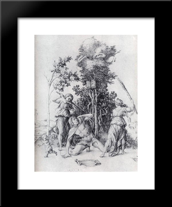 Orpheus Slain By Bacchantes, With A Boy Running Away 20x24 Black Modern Wood Framed Art Print Poster by Durer, Albrecht