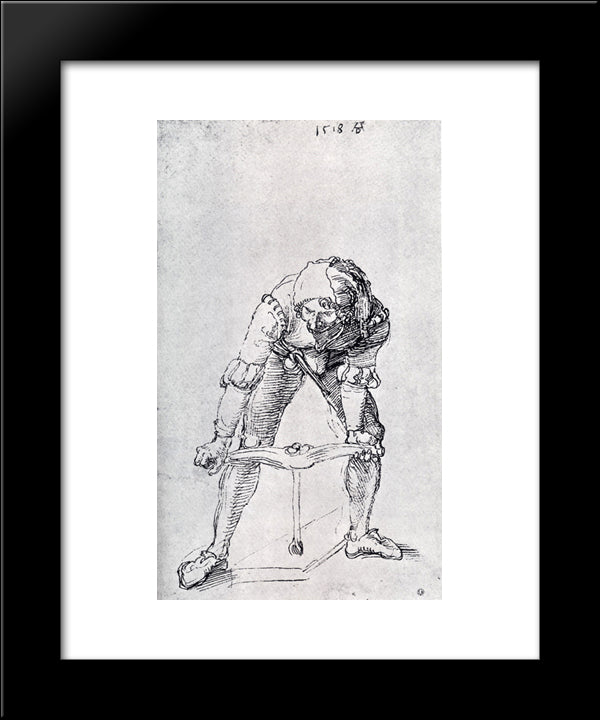 Young Man Leaning Forward And Working With A Large Drill 20x24 Black Modern Wood Framed Art Print Poster by Durer, Albrecht