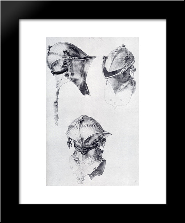 Side, Front, And Back View Of A Helmet 20x24 Black Modern Wood Framed Art Print Poster by Durer, Albrecht