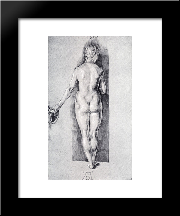 Rear View Of A Female Nude Holding A Cap 20x24 Black Modern Wood Framed Art Print Poster by Durer, Albrecht