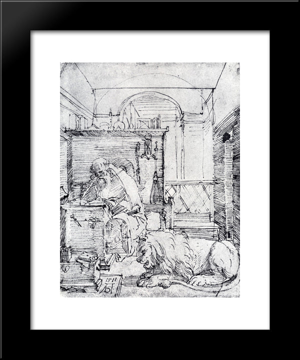 St. Jerome In His Study 20x24 Black Modern Wood Framed Art Print Poster by Durer, Albrecht