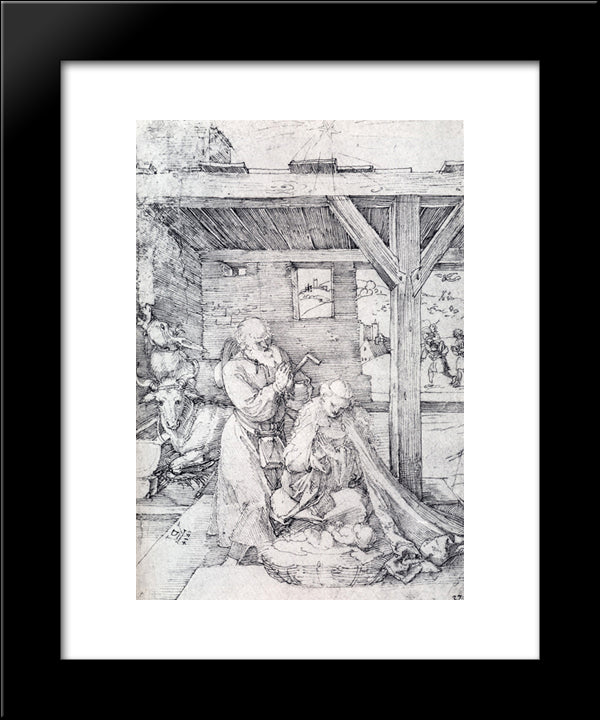 The Nativity: Adoration Of The Christ Child In The Stables With The Virgin And St. Joseph 20x24 Black Modern Wood Framed Art Print Poster by Durer, Albrecht